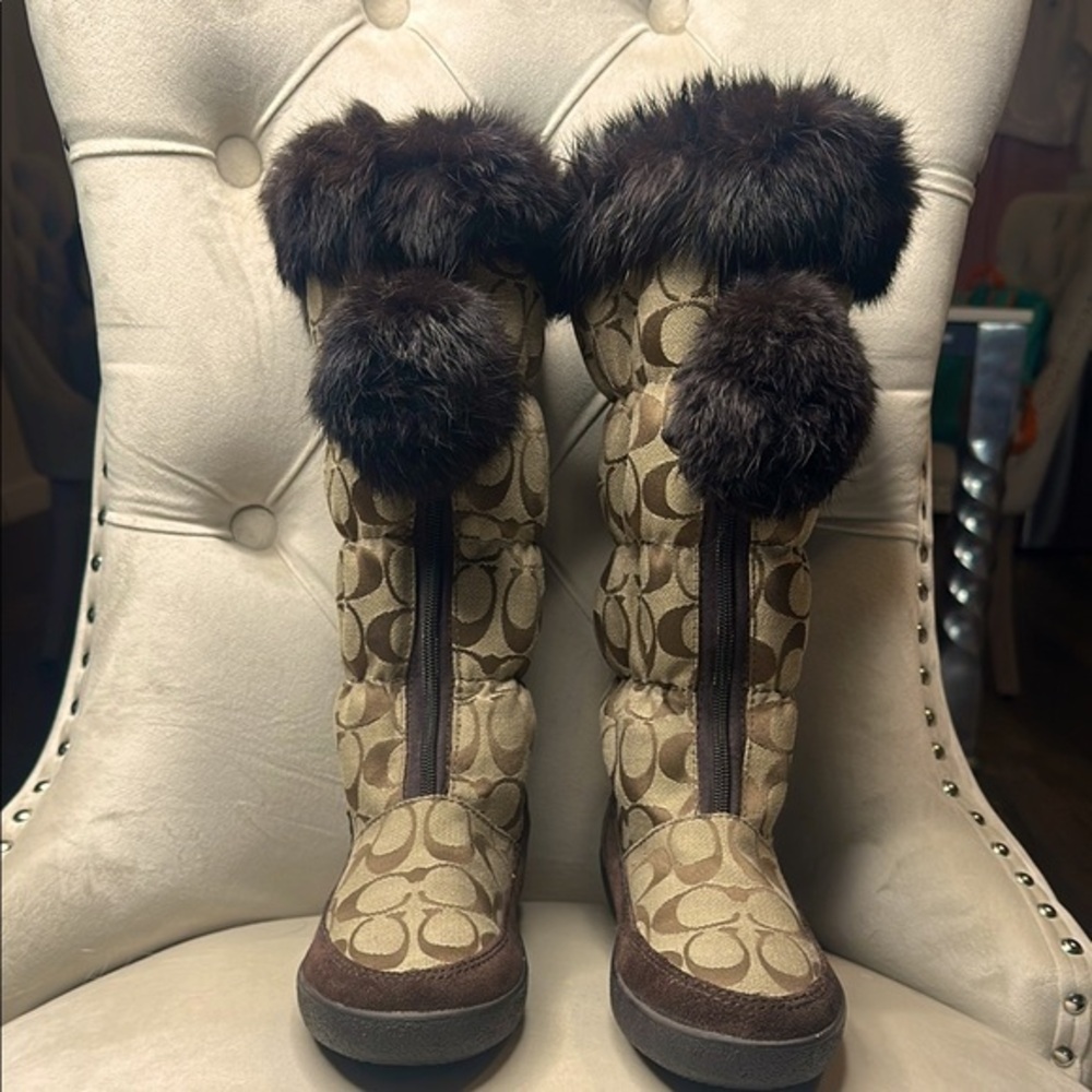 Brown Patterned Fur Trim Boots , NEW